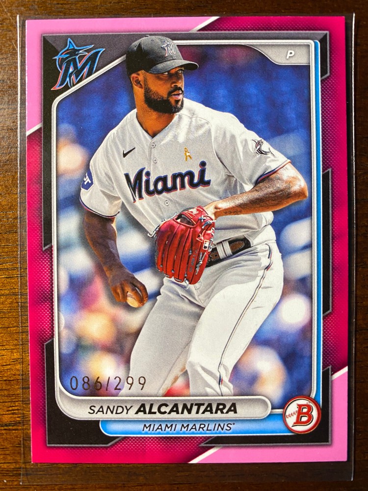 2024 Bowman Sandy Alcantara #8 Fuchsia Paper /299 Miami Marlins