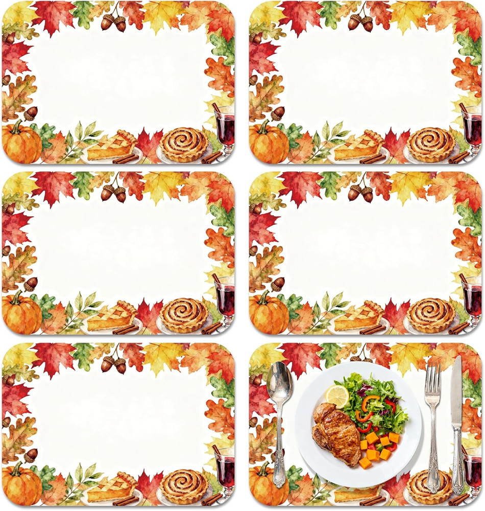 Fall Plastic Placemats Set of 6, Wipeable Maple Leaf Place Mat 11X15.7 Inch Than