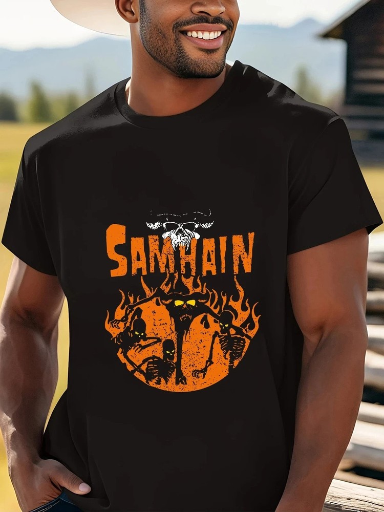Men'S Samhain Graphic Tee - Casual Black Cotton T-Shirt