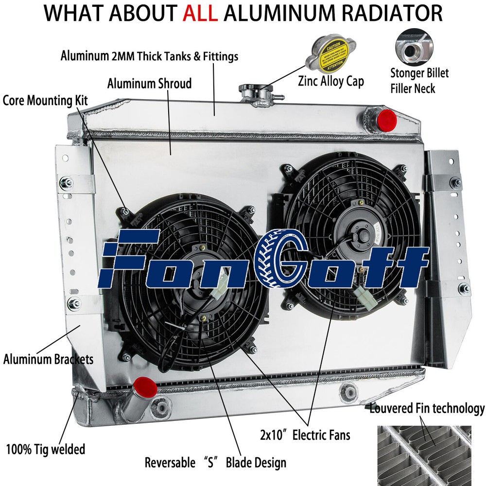 3-Core Radiator Shroud Fan For 1972-1979 JEEP CHEROKEE WAGONEER J10 J20 5.9 V8