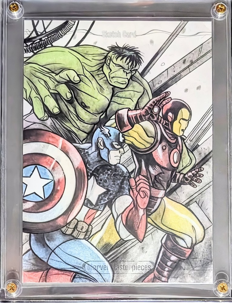Marvel Masterpieces XL SKETCH-Captain America, Ironman, & The Hulk - #1/1