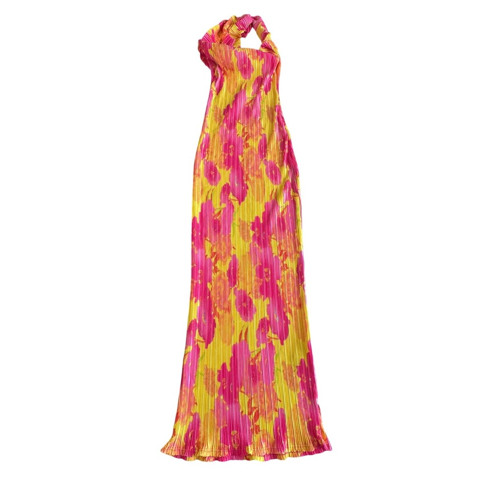 PrettyLittleThing Beach Cover-Up Dress | Woman Size 10 | White Pink Yellow