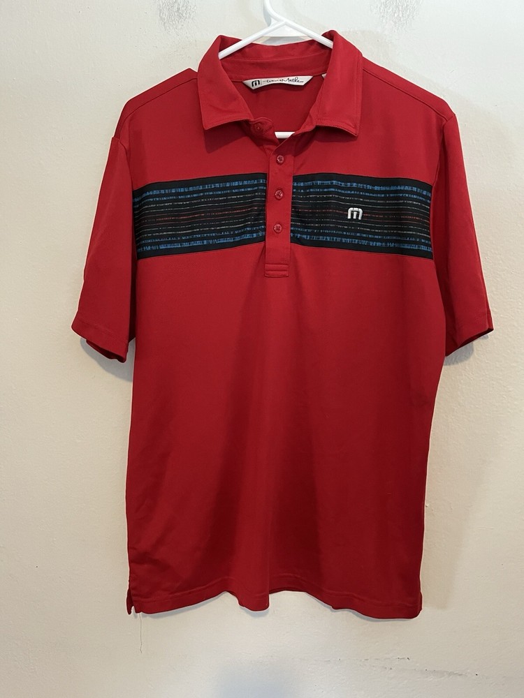 Travis Mathew Polo Shirt Mens Red Short Sleeve Button Golf Tecate Light Logo Med