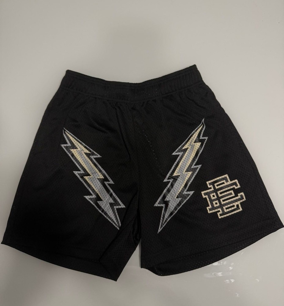 Eric Emanuel EE Lightning Bolt Black Mesh Athletic Basketball Shorts Size S