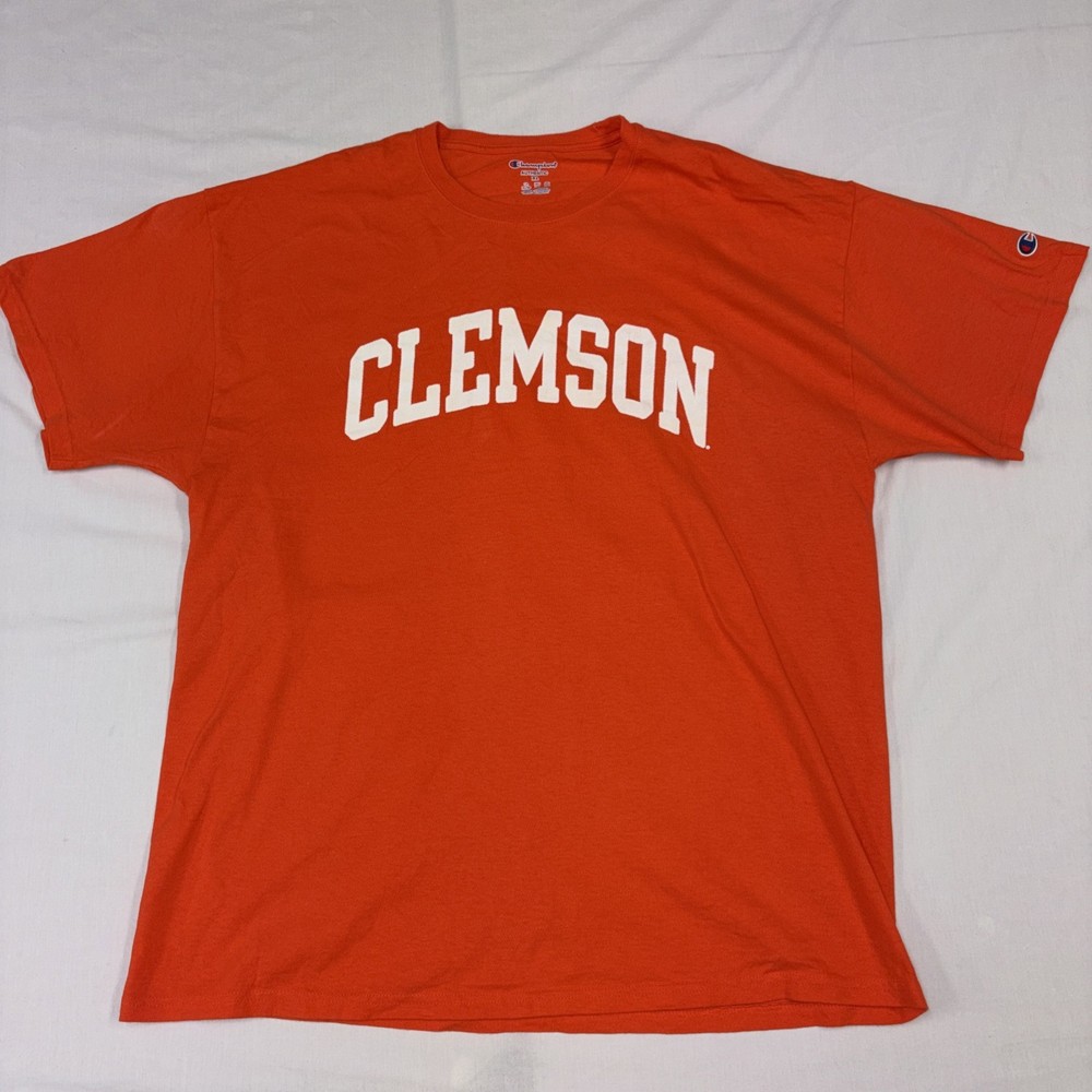 Champion Clemson T-Shirt Mens XL Orange Spellout Logo Graphic Tee