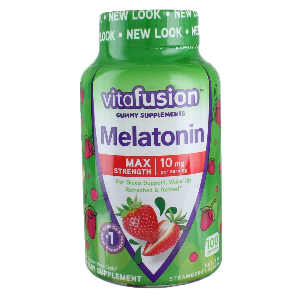 2 Pack Vitafusion Max Strength 10 mg Melatonin Gummies Strawberry Flavor 100 Count