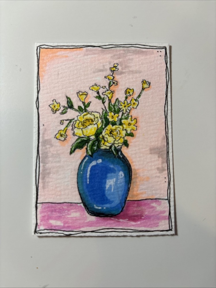 ACEO Original Tulips Alcohol Marker Drawing On Paper By Janie 2.5x3.5