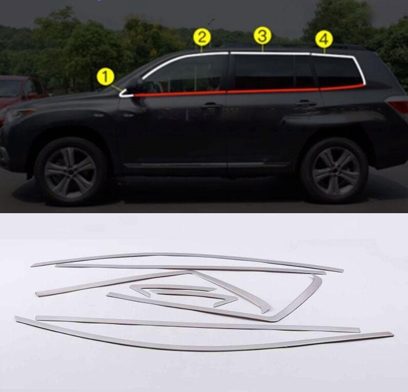 2008-2013 Toyota Highlander Chrome Steel Window Sill Molding 8PC Set