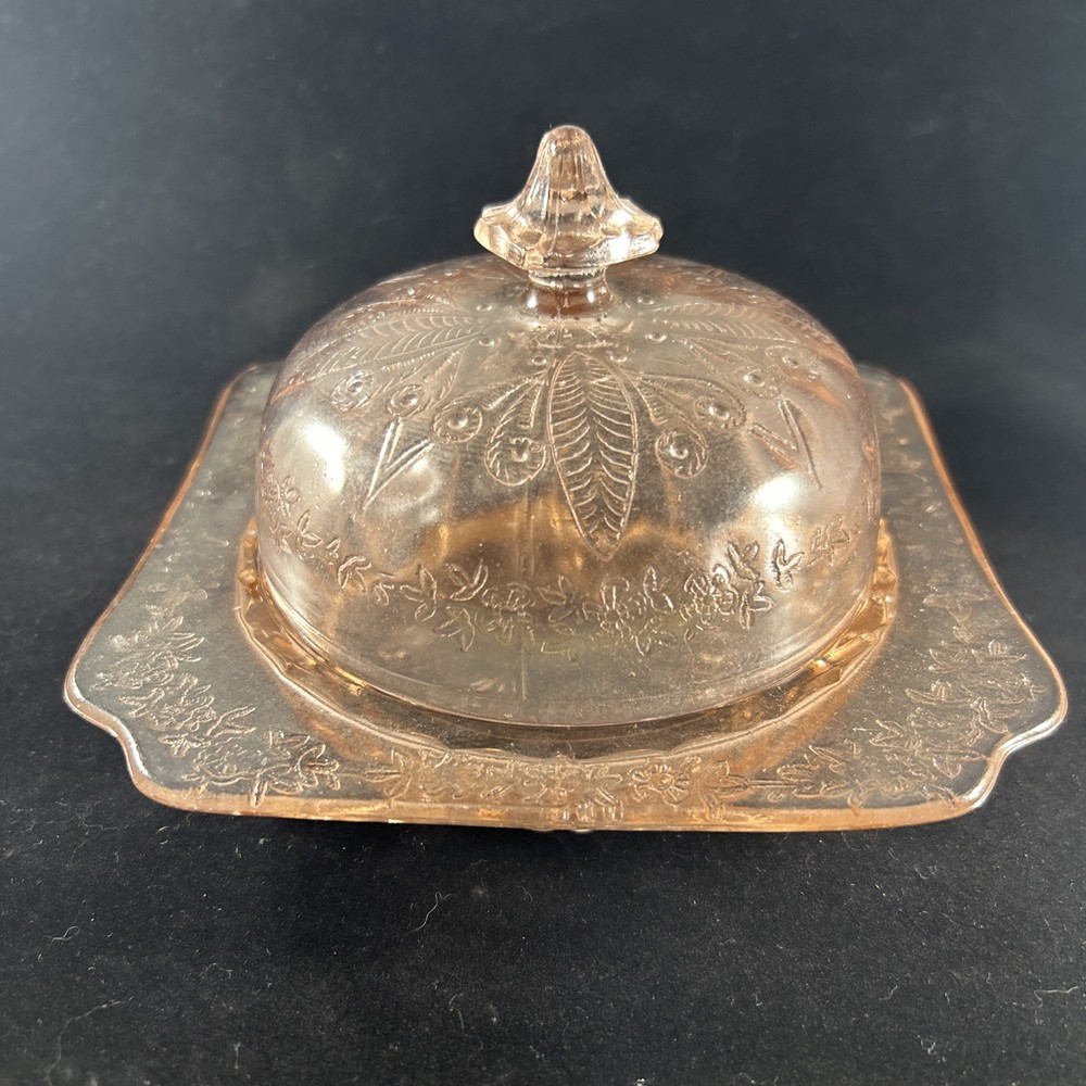 Vtg Federal Pink Depression Glass Covered Butter Dish