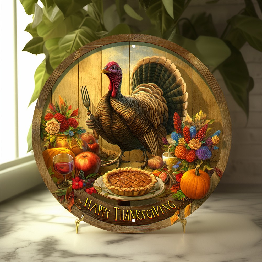 Thanksgiving Turkey Pumpkin Aluminum Wall Sign Decor