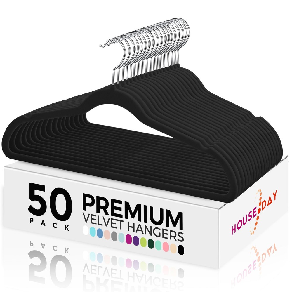 Premium Velvet Hangers 50 Pack - Non-Slip Flocked Felt Hangers for Sturdy Clothes, Space-Saving, Durable, and Gentle on Garments.