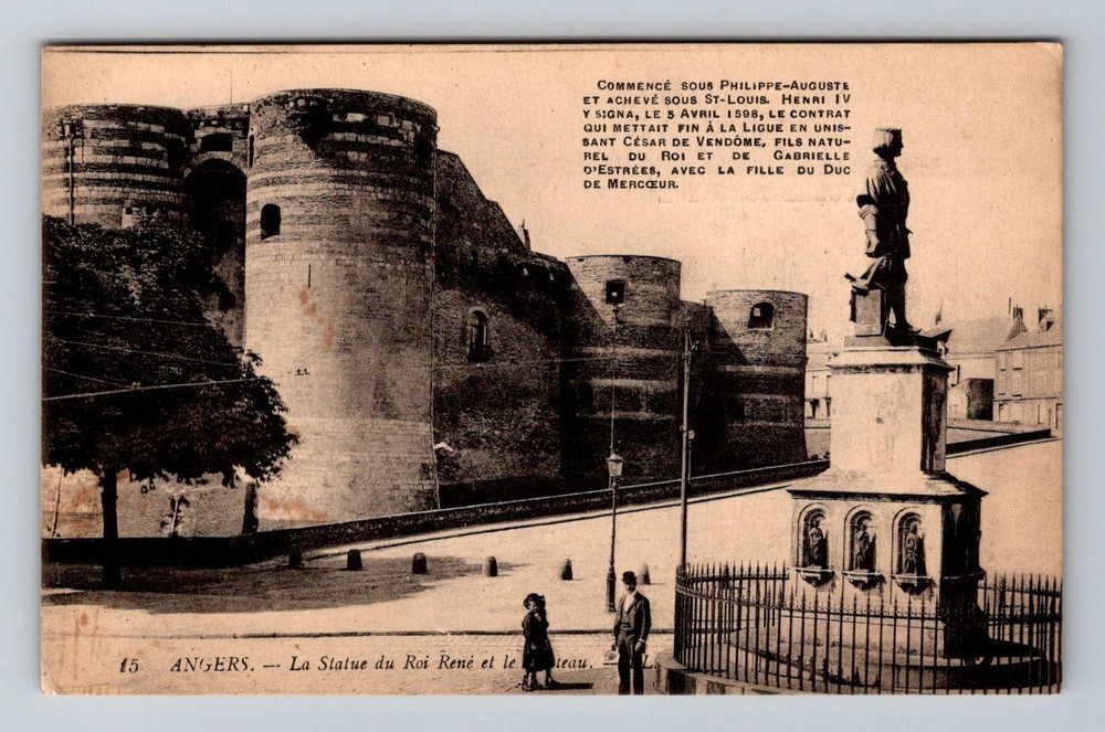 France- Angers The Statue Of King Rene & Castle Old Postal Card Vintage Postcard