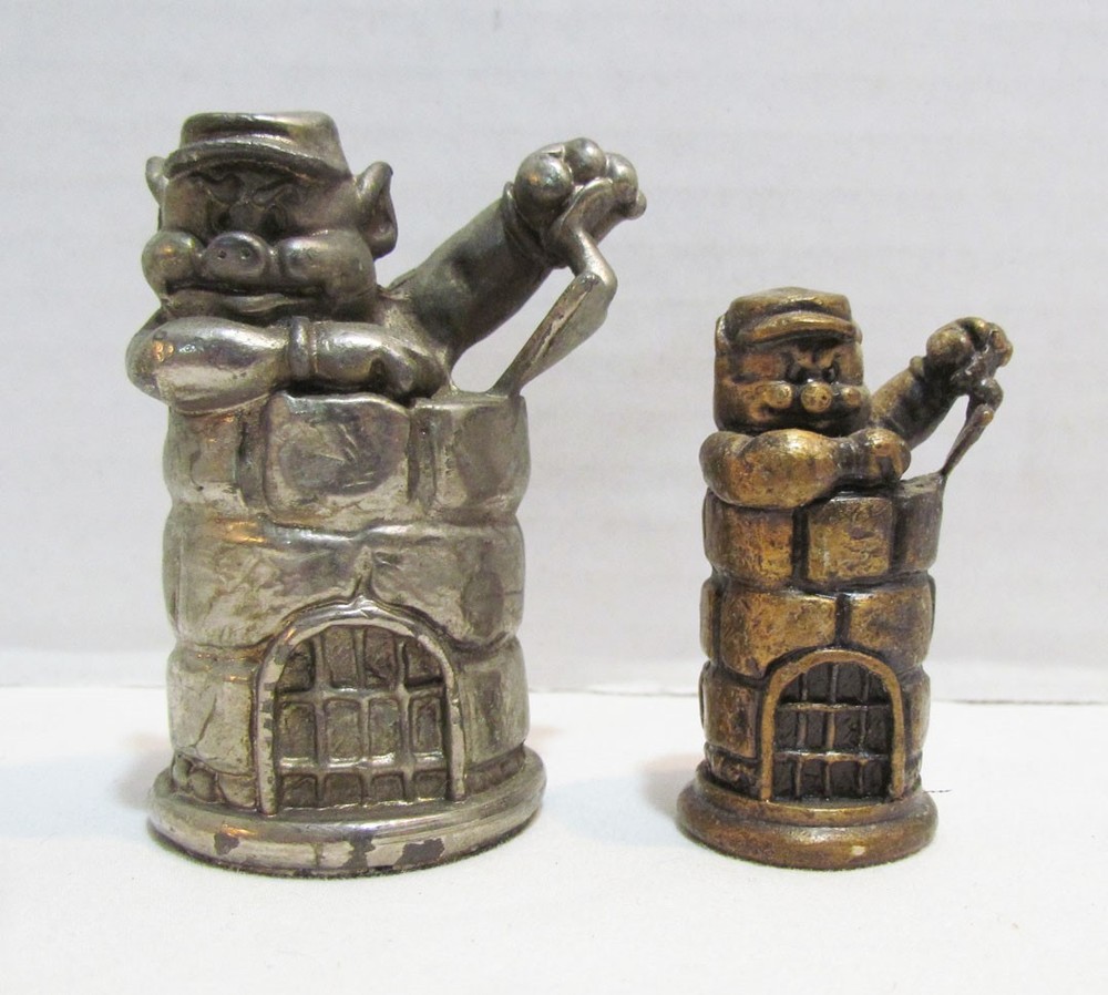 Walt Disney Three Little Pigs Practical Pig Metal Figure Pair 2 Sizes Vintage