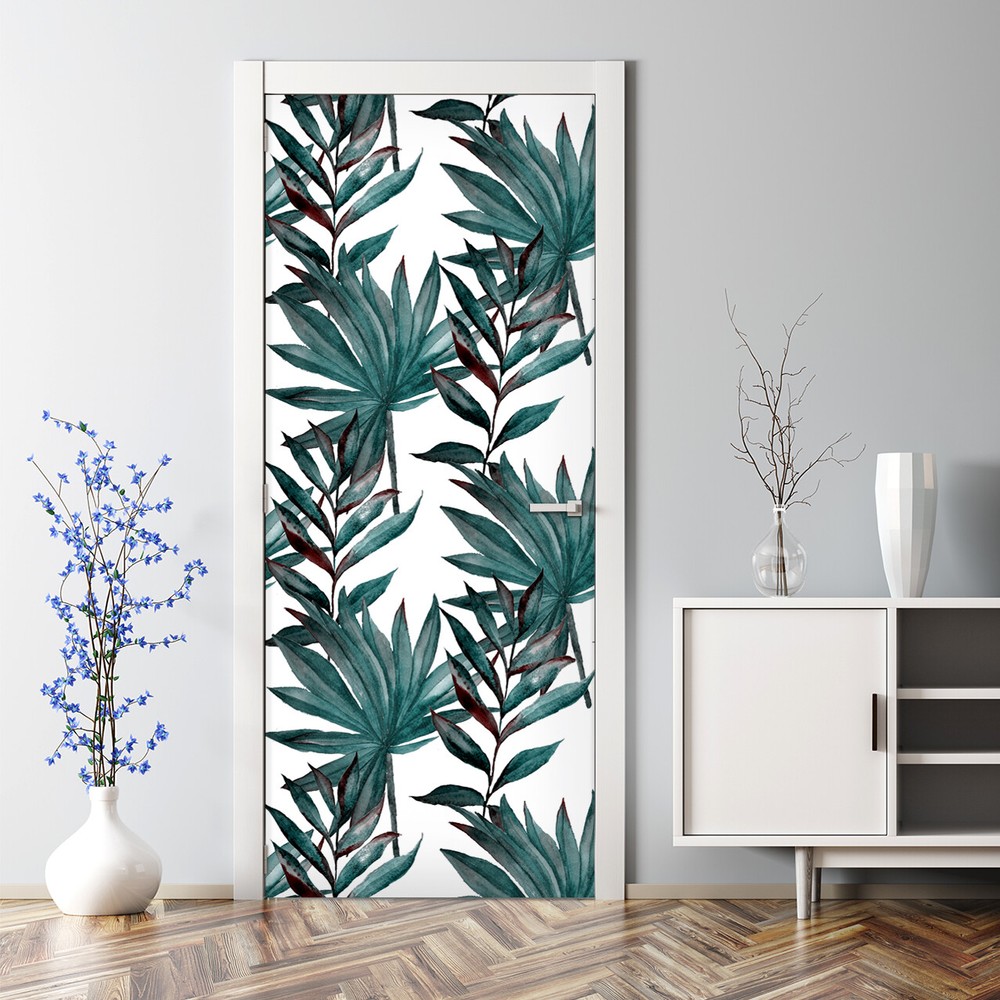 Vintage Dark Monstera Leaf Door Decal | Reusable Tropical Plant Design