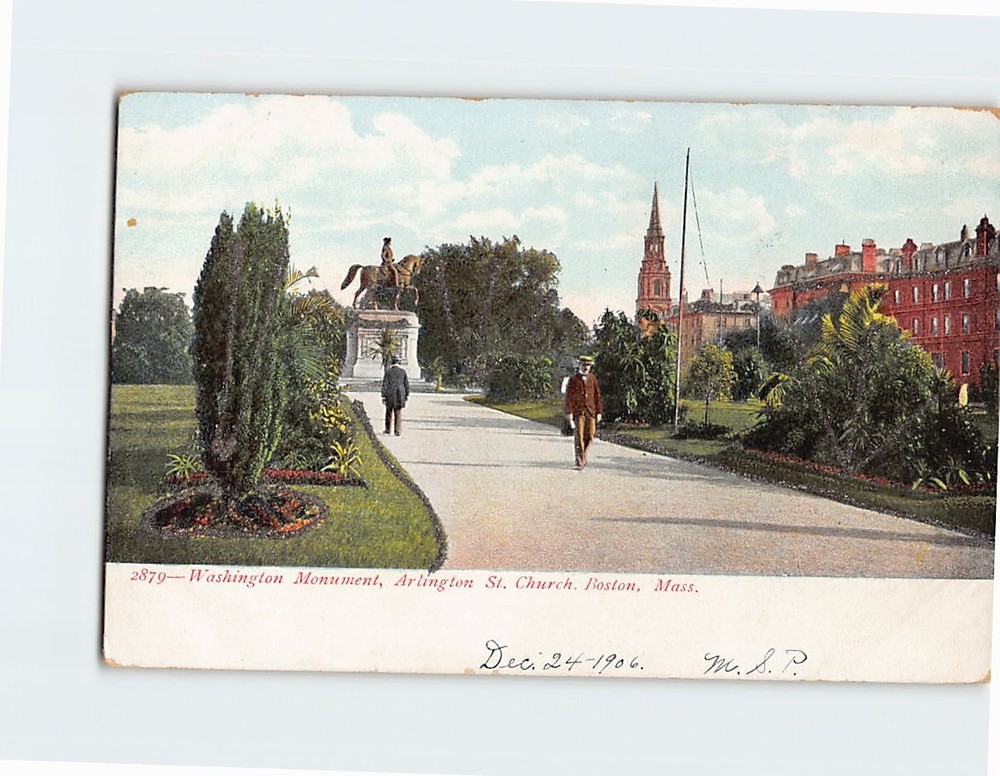 Postcard Washington Monument Arlington St. Church Boston Massachusetts USA