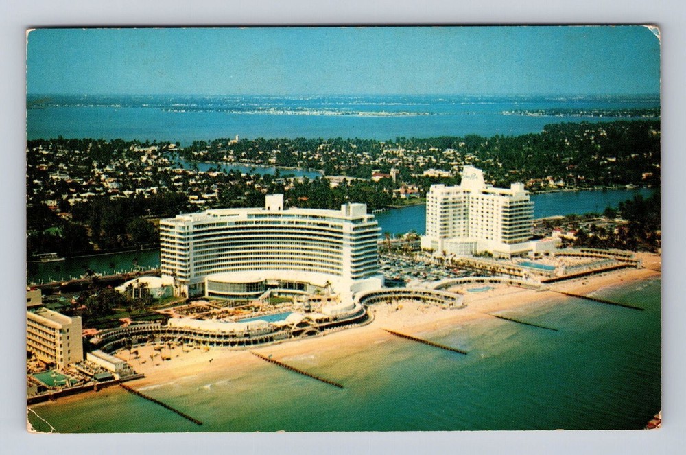 Miami Beach FL-Florida, Hotels Fontainebleau, Eden Roc, Vintage Postcard