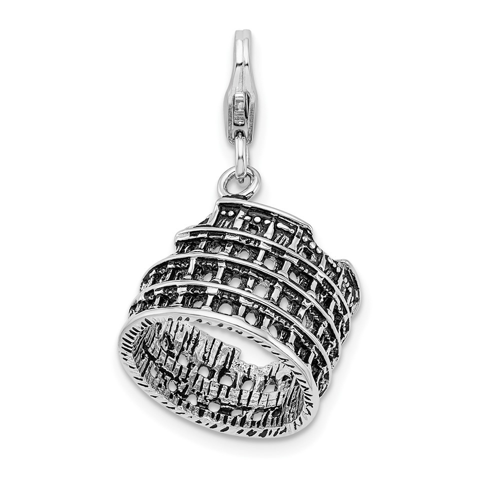 Sterling Silver Polished 3-D Antiqued Coliseum Charm Pendant 3.38gm L-38 mm