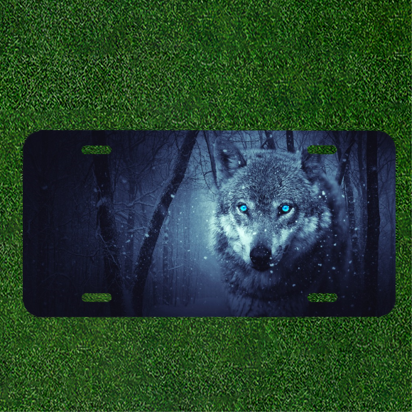 Custom Personalized License Plate Auto Tag With Dog With Light Blue Eyes Design