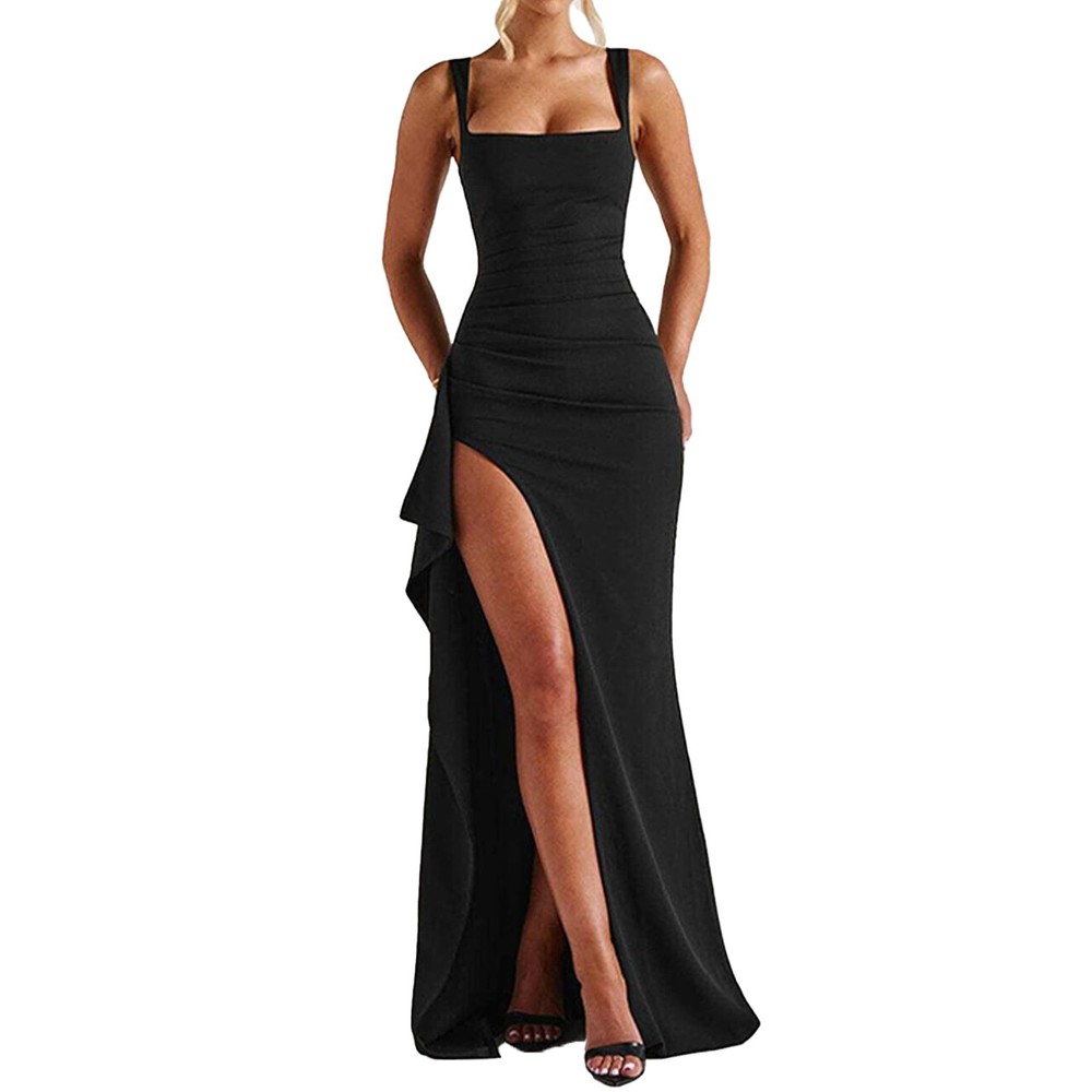 Sexy Maxi Cocktail Prom Dress, Formal Bodycon, Ruched, High Slit, Sleeveless ...