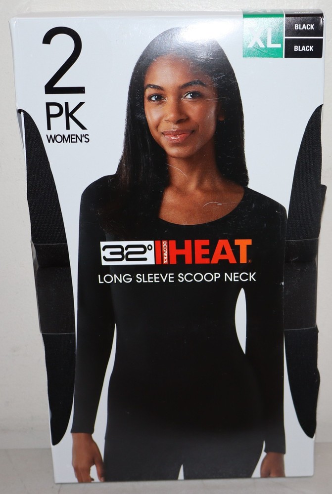 32 DEGREES HEAT Women's 2-Pack Long Sleeve Scoop Neck Tee, Black/Black XL