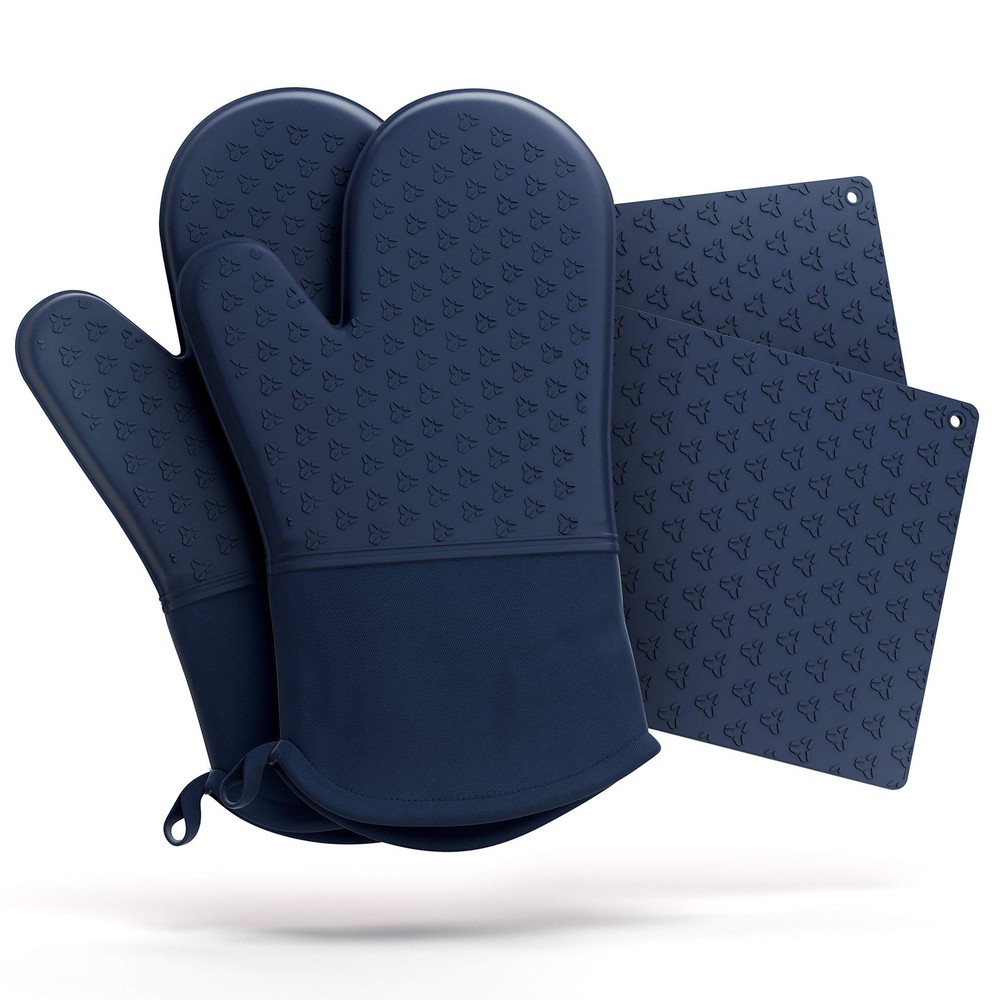 4-Piece Oven Mitt & Pot Holder Set - 500°F Heat Resistant Trivet Cooking Glov...