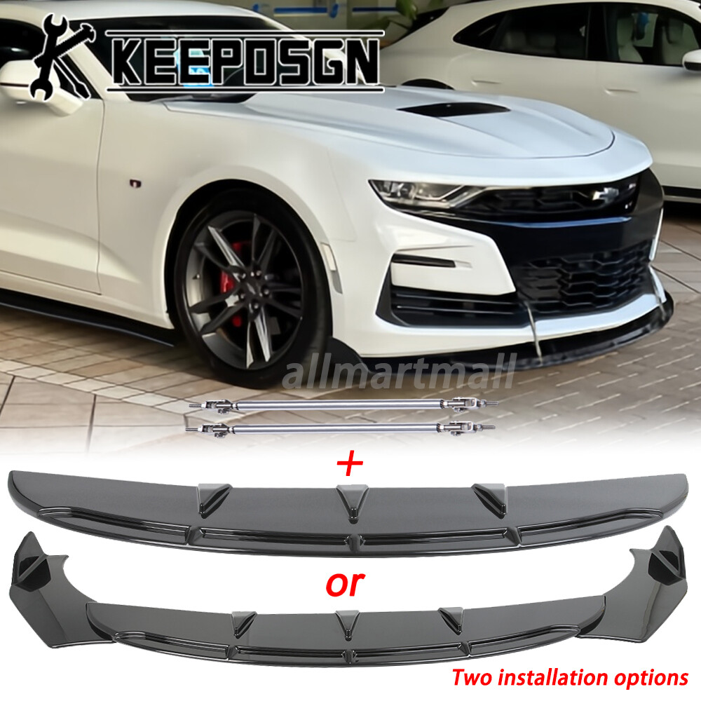 Chevy Camaro SS Z28 ZL1 1LE Front Bumper Lip Splitter Strut Rods Black