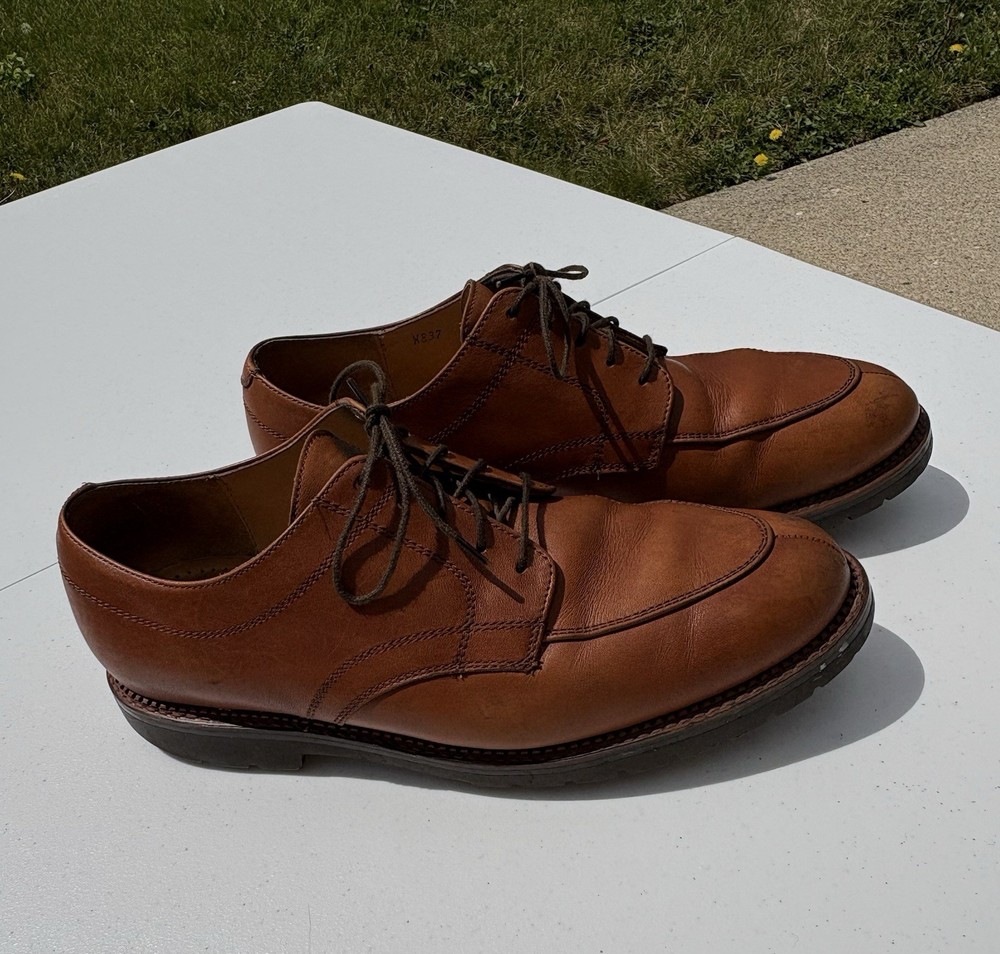 LL Bean Shoes Mens 9D Brown Leather Lace Up Comfort Walking Loafer Moc Toe
