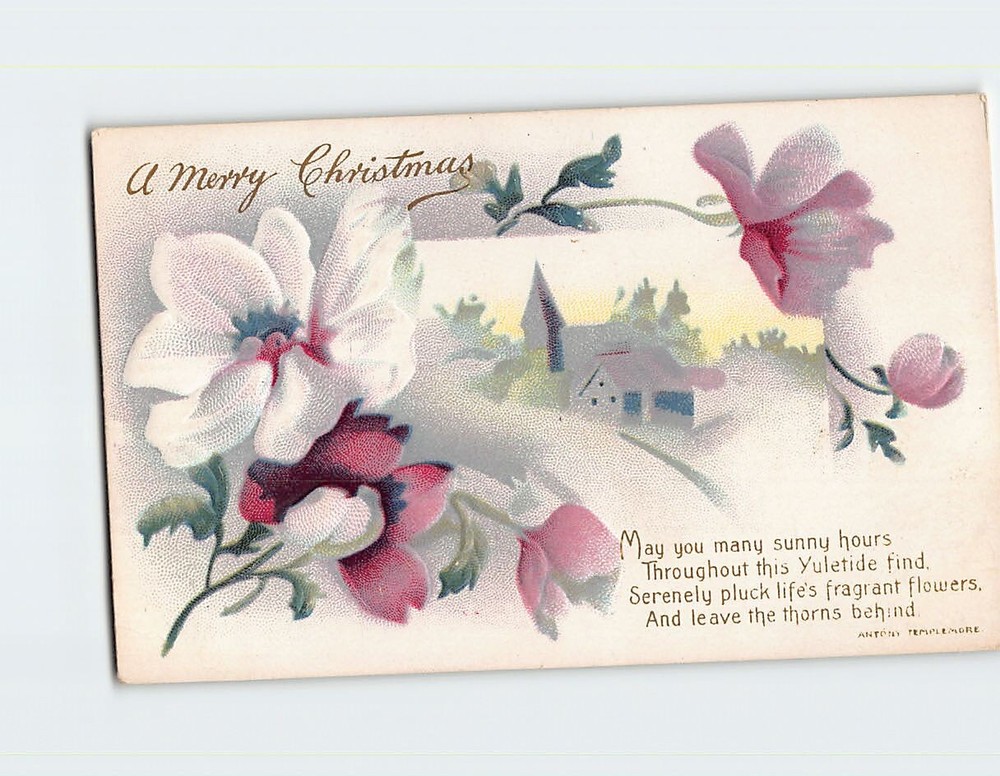 Postcard Embossed Print Holiday Greeting Card A Merry Christmas