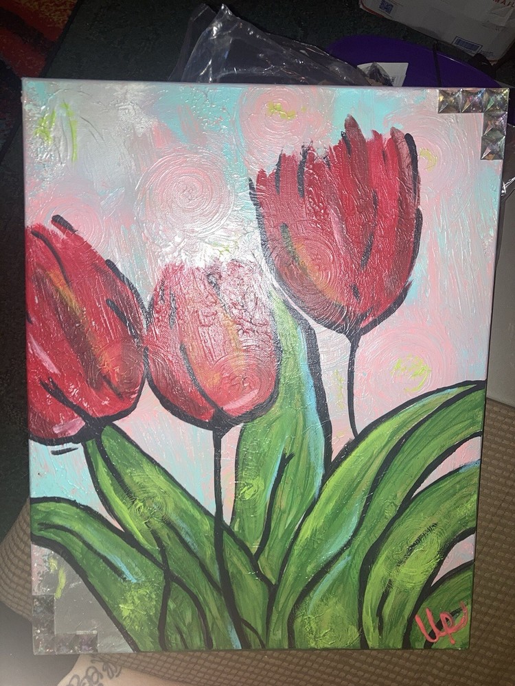 Personal Custom Made Tulip Abstract Art On Canvas Made With Different Mediums-image