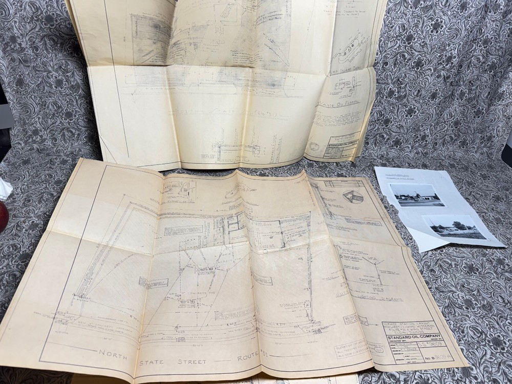 Vintage Standard Oil Gas Station Photo Blue Prints Architectural Drawings Elgin