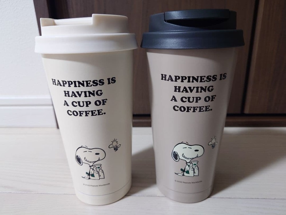 Starbucks Peanuts Snoopy Stainless Steel Tumbler 473ml Gray & Off-White Set New