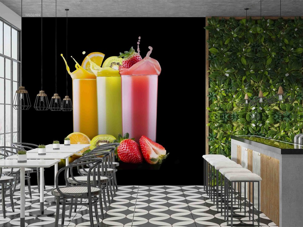 3D Fruit Juice Drink Self-adhesive Removable Wallpaper Murals