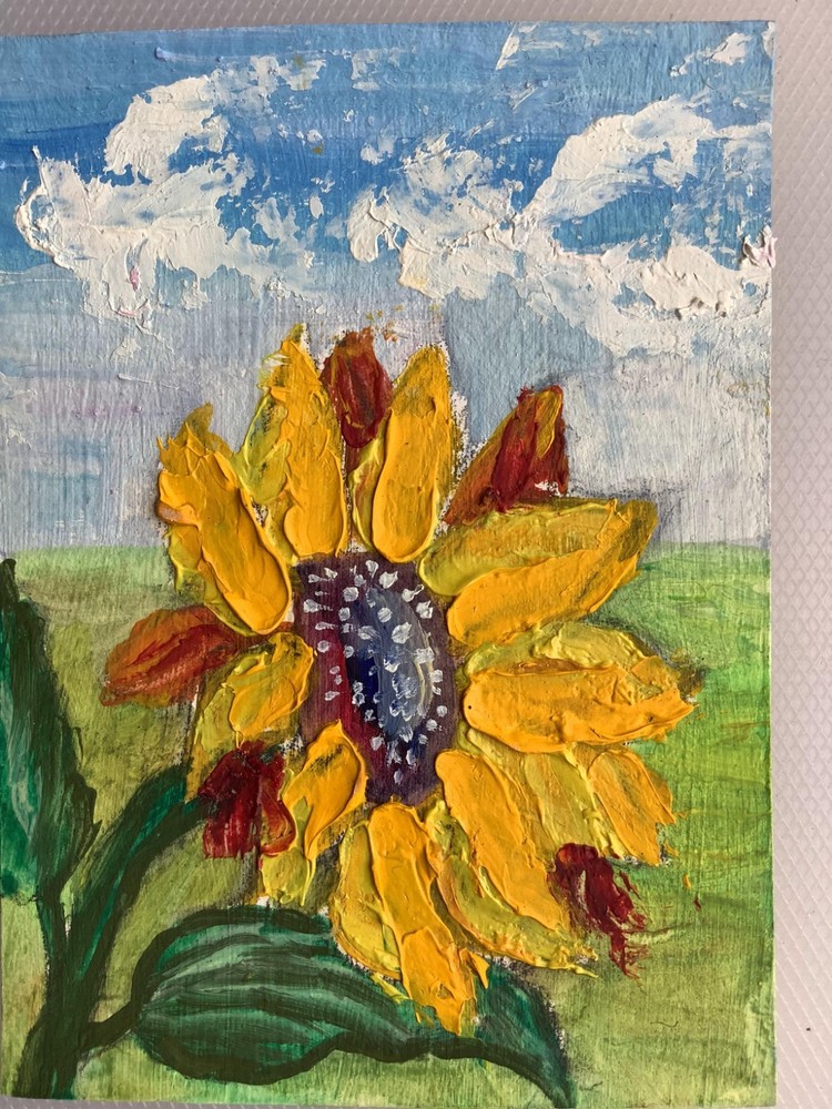 ACEO Original Painting Sunflower Impasto Textured Floral Art Miniature OOAK