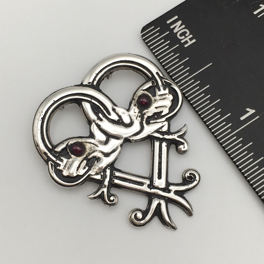 Vintage Sterling Silver Viking Style Dragon Heart Pendant Marked 925 4.8g #82