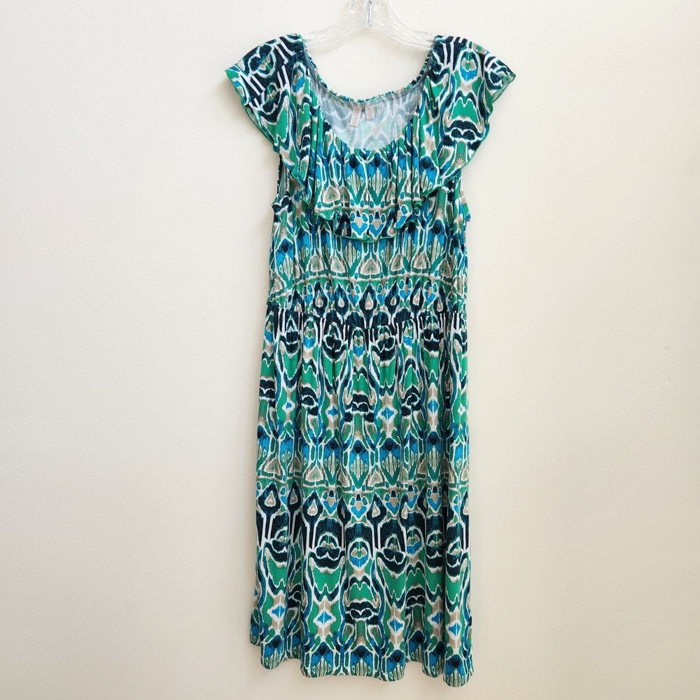 Madison Green Beige Graphic Sleeveless Pullover Knee Length Sheath Dress Large