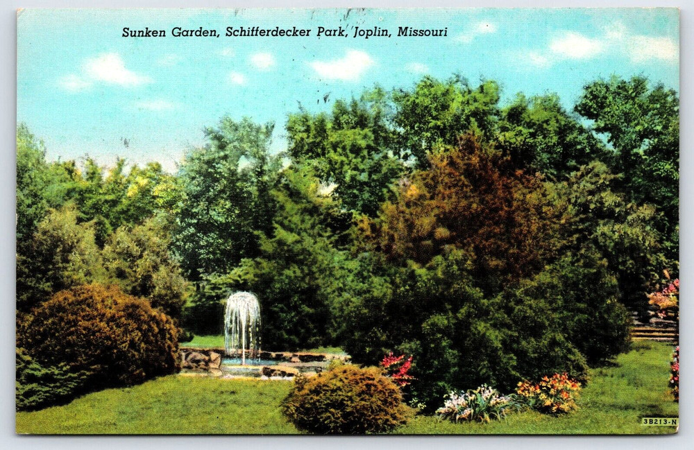 Original Vintage Antique Postcard Sunken Garden Schifferdecker Park Joplin, MO