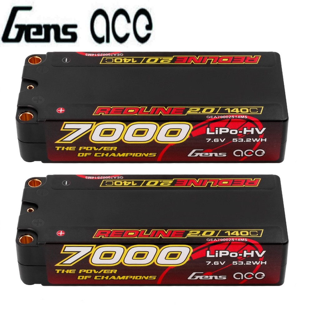 2X Gens Ace Redline 7000mAh 140C 2S Lipo Battery HardCase Mid-Size For 1/10 Car-image
