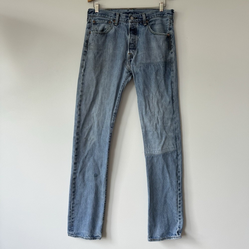 Levi's Jeans Men's 32x36 501 Button Fly Light Blue Repaired Straight Leg Light