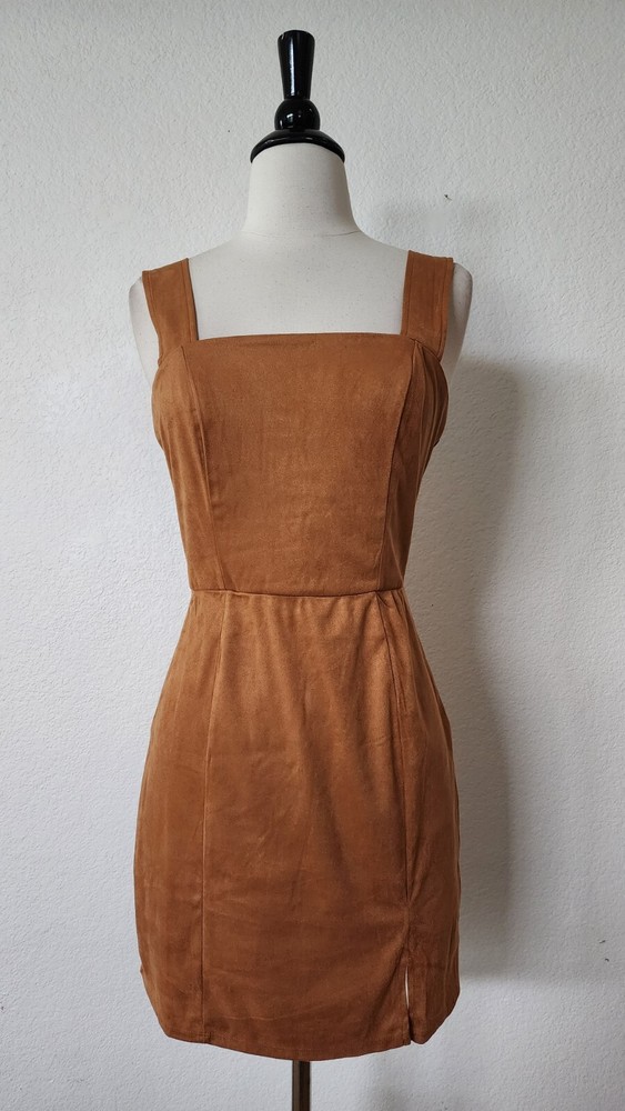 Vestido Anthropologie Nuevo Talla Pequeña Marrón Imitación Gamuza Romántico Abuela Retro-image