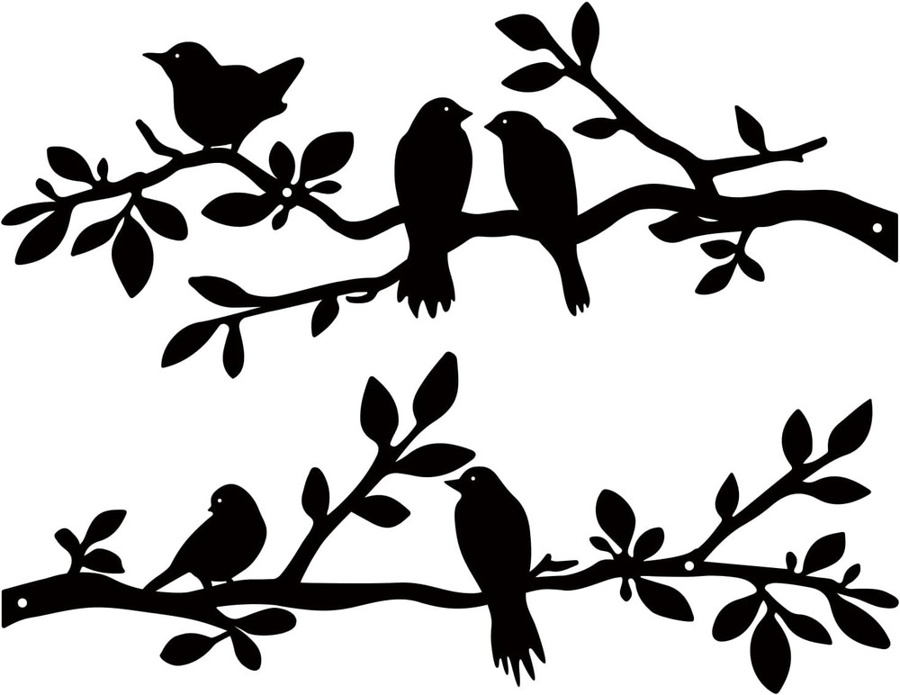 2 Pcs Metal Birds Wall Art, Metal Vivid Birds on Branch Silhouette Wall Decor Bl