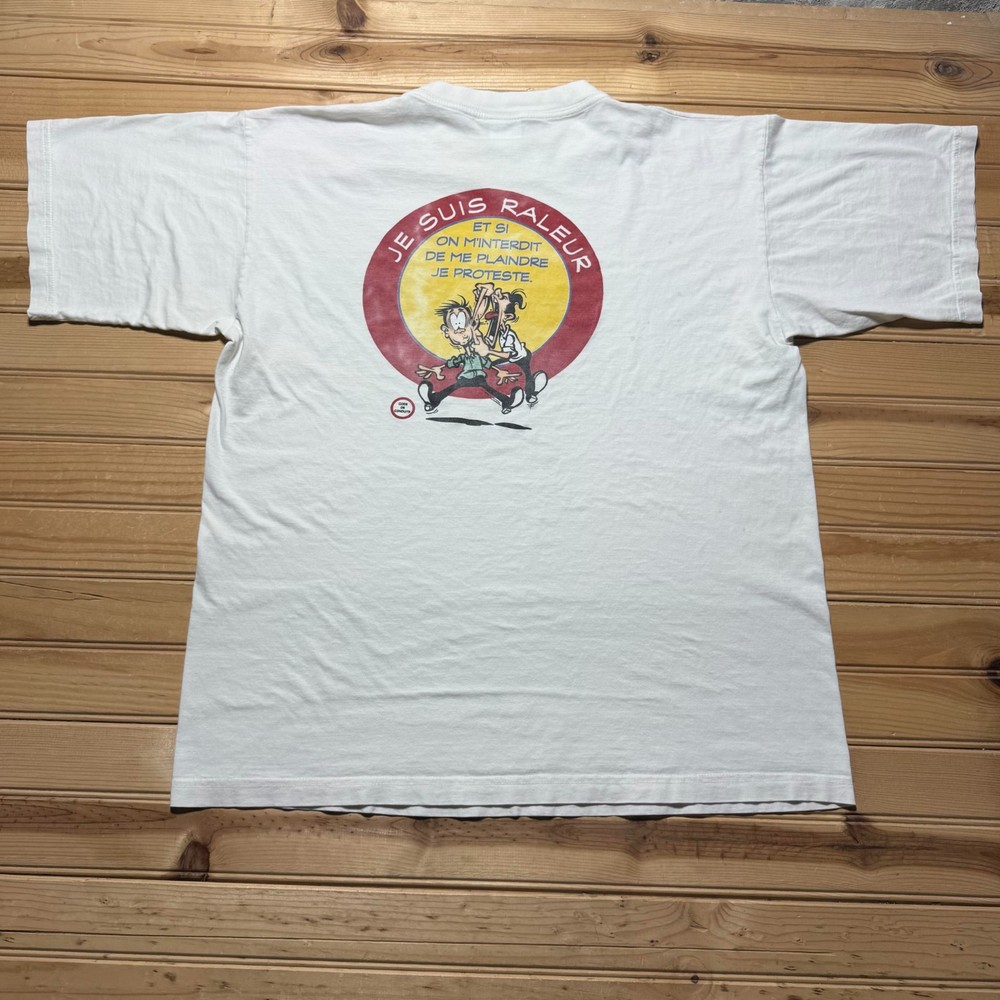 Vintage 90s Code De Conduite Je Suis Raleur French Comic Graphic T-Shirt Large