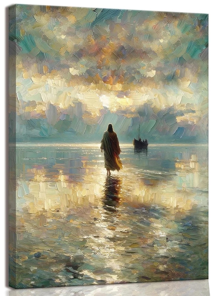 12x16 Jesus Walking on Water Framed Canvas Print Religious Christian Wall Decor