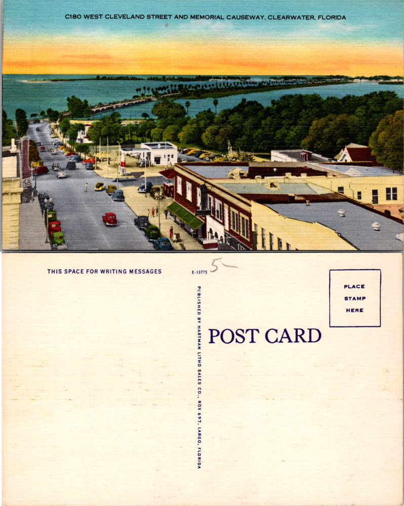West Cleveland Street Memorial Causeway Clearwater Florida Vintage Postcard
