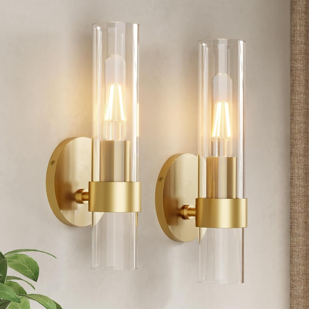 Wall Sconce Set of , Hardwired Bathroom Wall Sconces Lighting with Clear Glas...