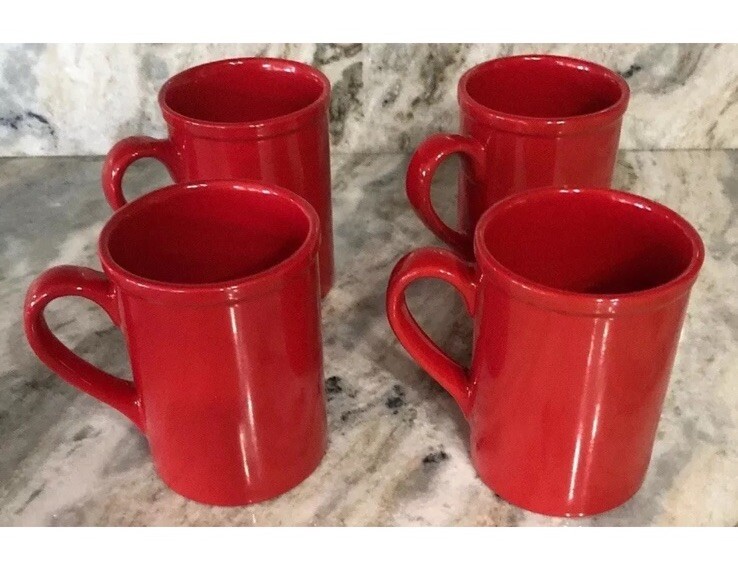Royal Norfolk Red  Stoneware Coffee Mugs Dinnerware Cups-Set Of 4-RARE-SHIP24HR