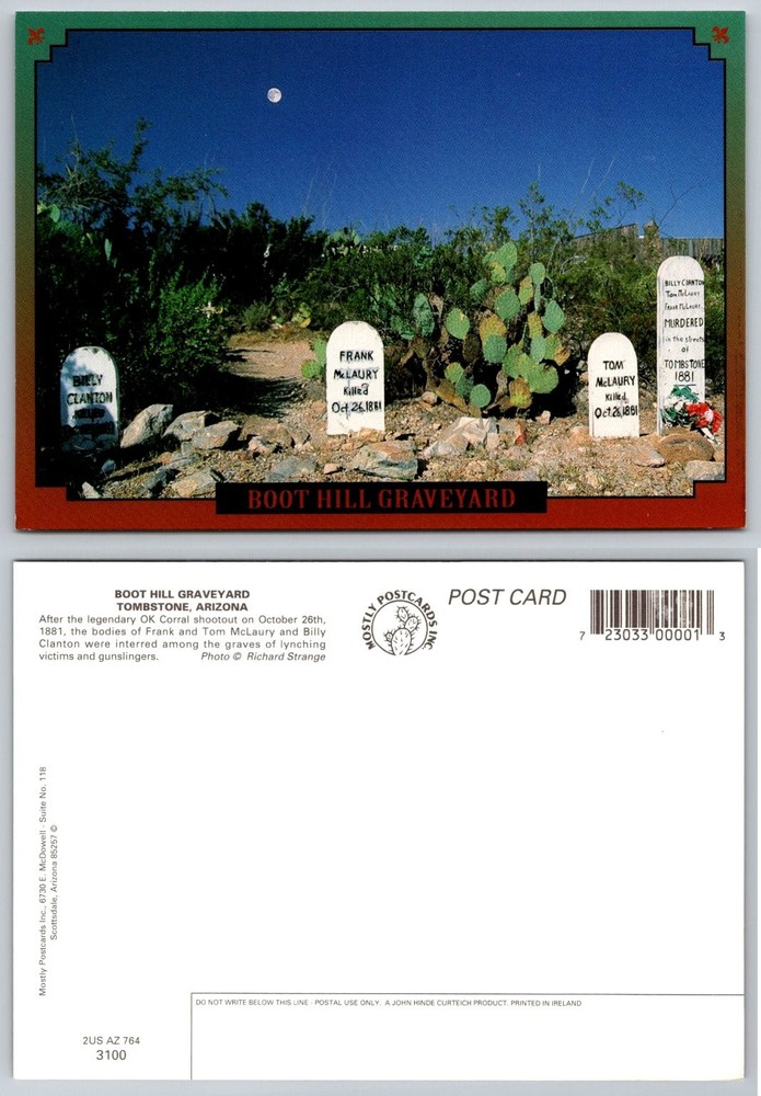 Boot Hill Graveyard Tombstone AZ Postcard OK Corral Old West Arizona