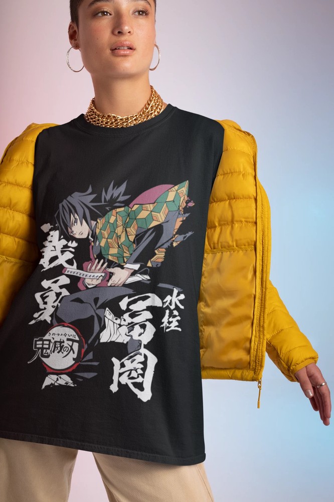 Anime Demon Slayer Shirt Tomioka Giyu Black T Shirt