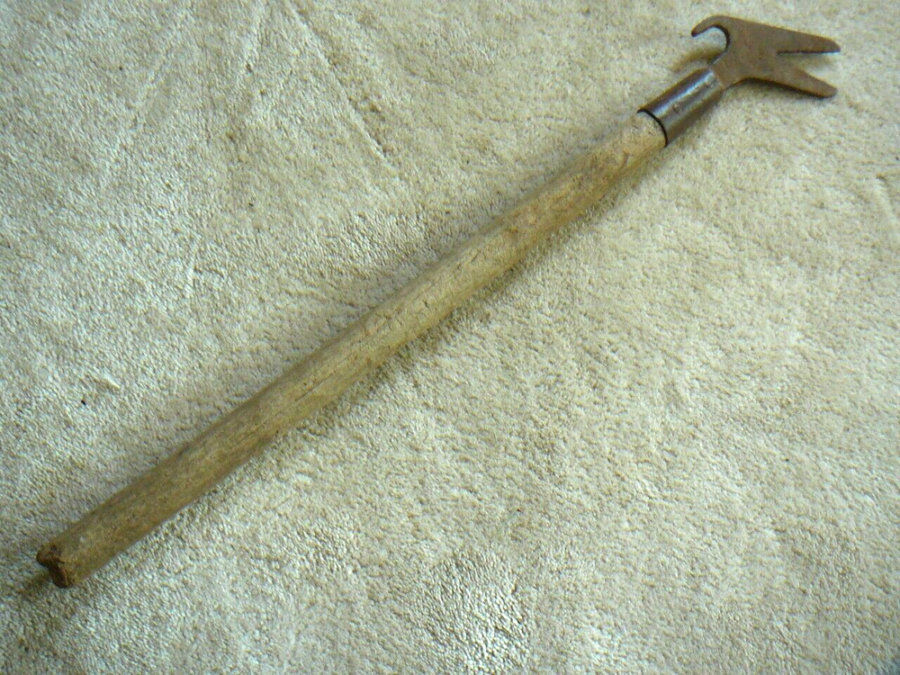 Antique Telephone Linemans Hook Push & Pull Alligator Wrench Tool Wood Handle