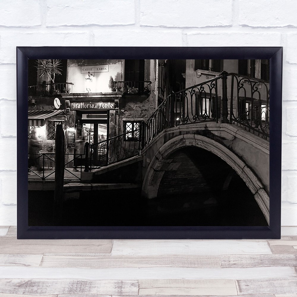 Venice Italy Sepia Street Bridge Old Traditional Night Art Print