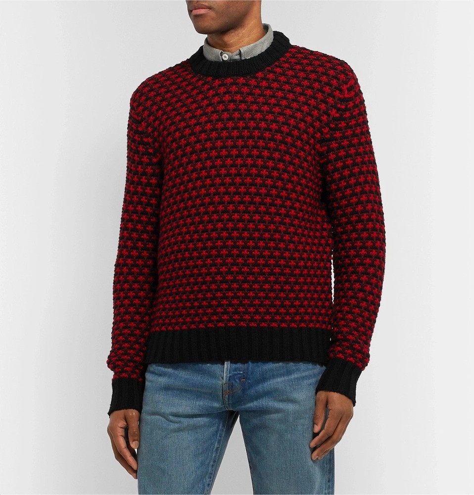 Mr P Men's Wool Intarsia Heavy Chunky Jacquard Knit Crewneck Sweater M Italy